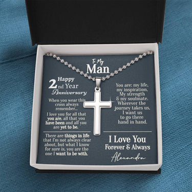 2nd Year Anniversary Ball Chain Cross Necklace - Love You This Much